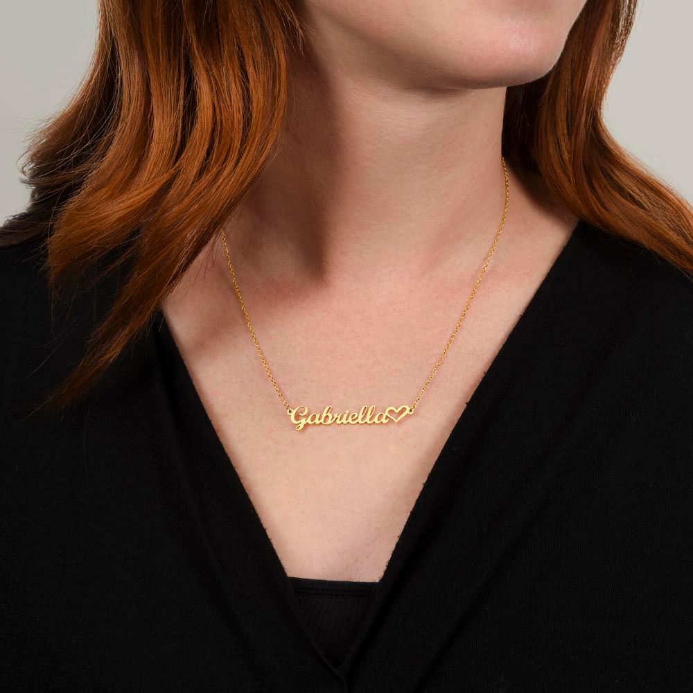 Custom Name Necklace - Horizontal Style With Heart Ending Symbol