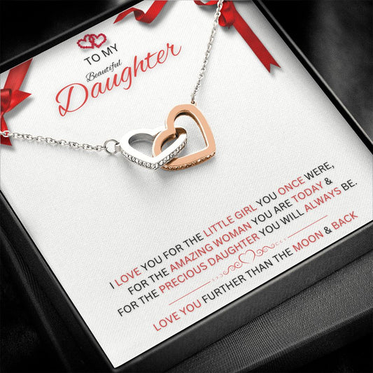 To My Daughter - Interlocking Hearts Necklace - Valentine's Day